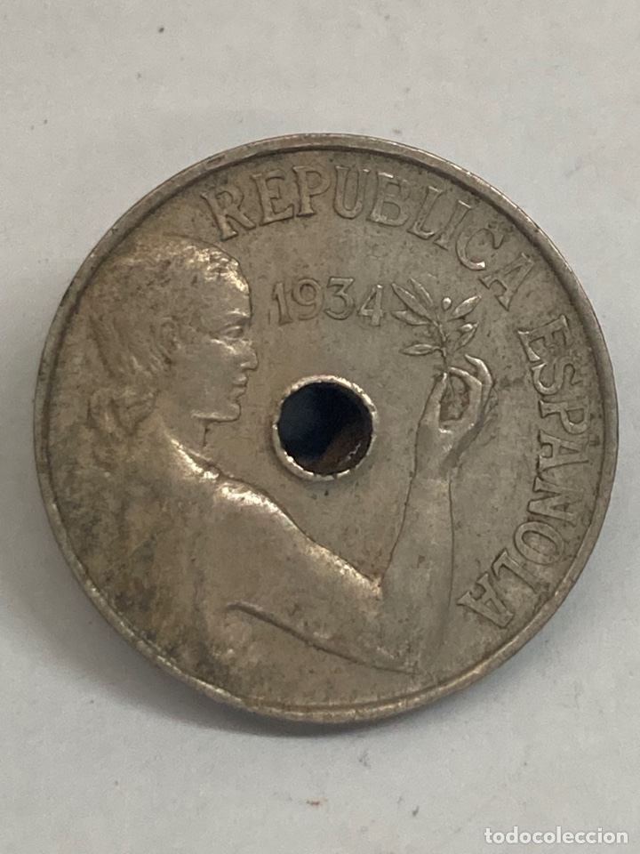 Monedas Rep&uacute;blica: Moneda de 25 c&eacute;ntimos 1934 - Foto 1