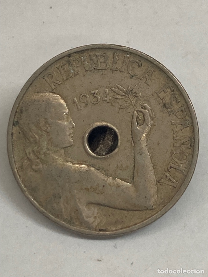 Monedas Rep&uacute;blica: Moneda de 25 c&eacute;ntimos 1934 - Foto 2