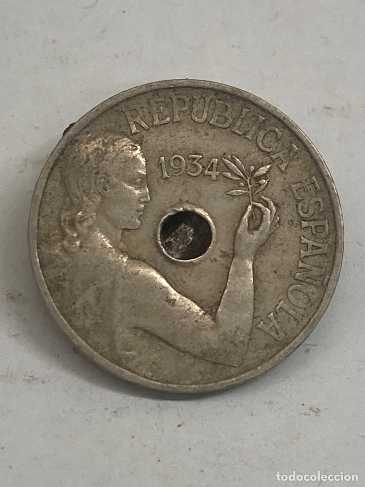 Monedas Rep&uacute;blica: Moneda 25 c&eacute;ntimos 1934 - Foto 1