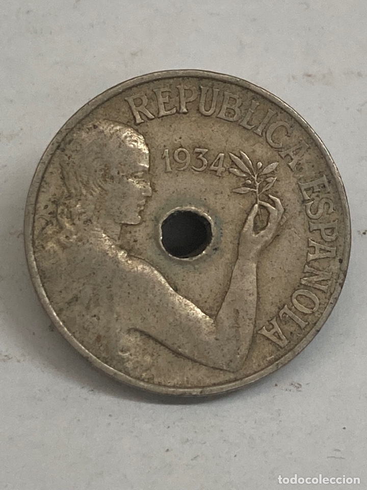 Monedas Rep&uacute;blica: Moneda 25 c&eacute;ntimos 1934 - Foto 1