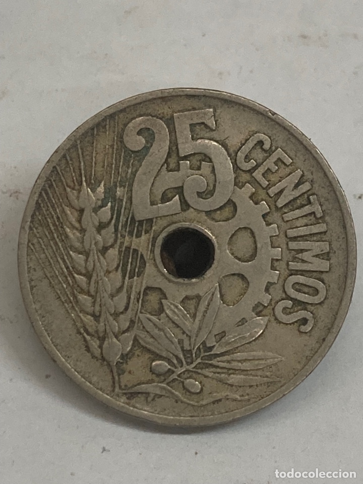 Monedas Rep&uacute;blica: Moneda de 25 c&eacute;ntimos 1934 - Foto 2