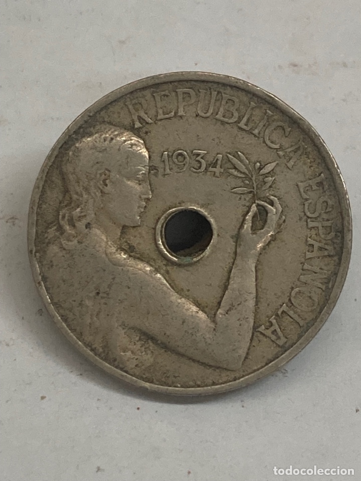 Monedas Rep&uacute;blica: Moneda de 25 c&eacute;ntimos 1934 - Foto 1
