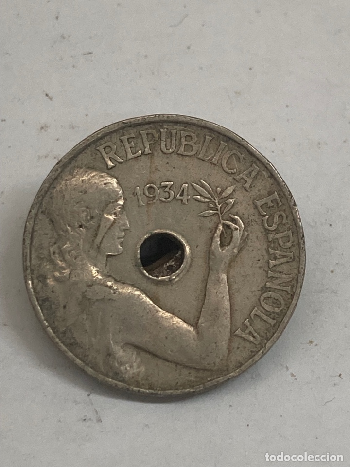 Monedas Rep&uacute;blica: Moneda de 25 c&eacute;ntimos 1934 - Foto 1