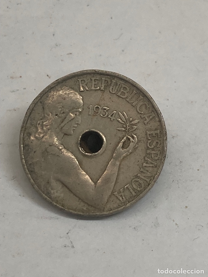 Monedas Rep&uacute;blica: Moneda de 25 c&eacute;ntimos 1934 - Foto 1