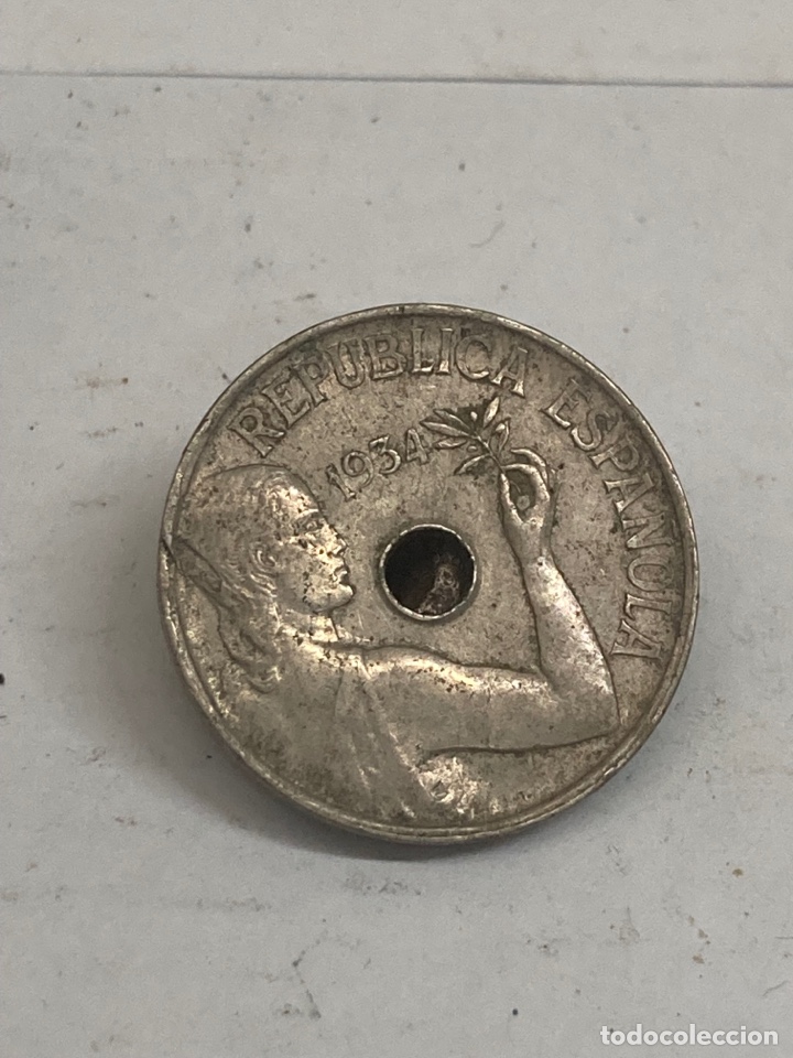 Monedas Rep&uacute;blica: Moneda de 25 c&eacute;ntimos 1934 - Foto 1