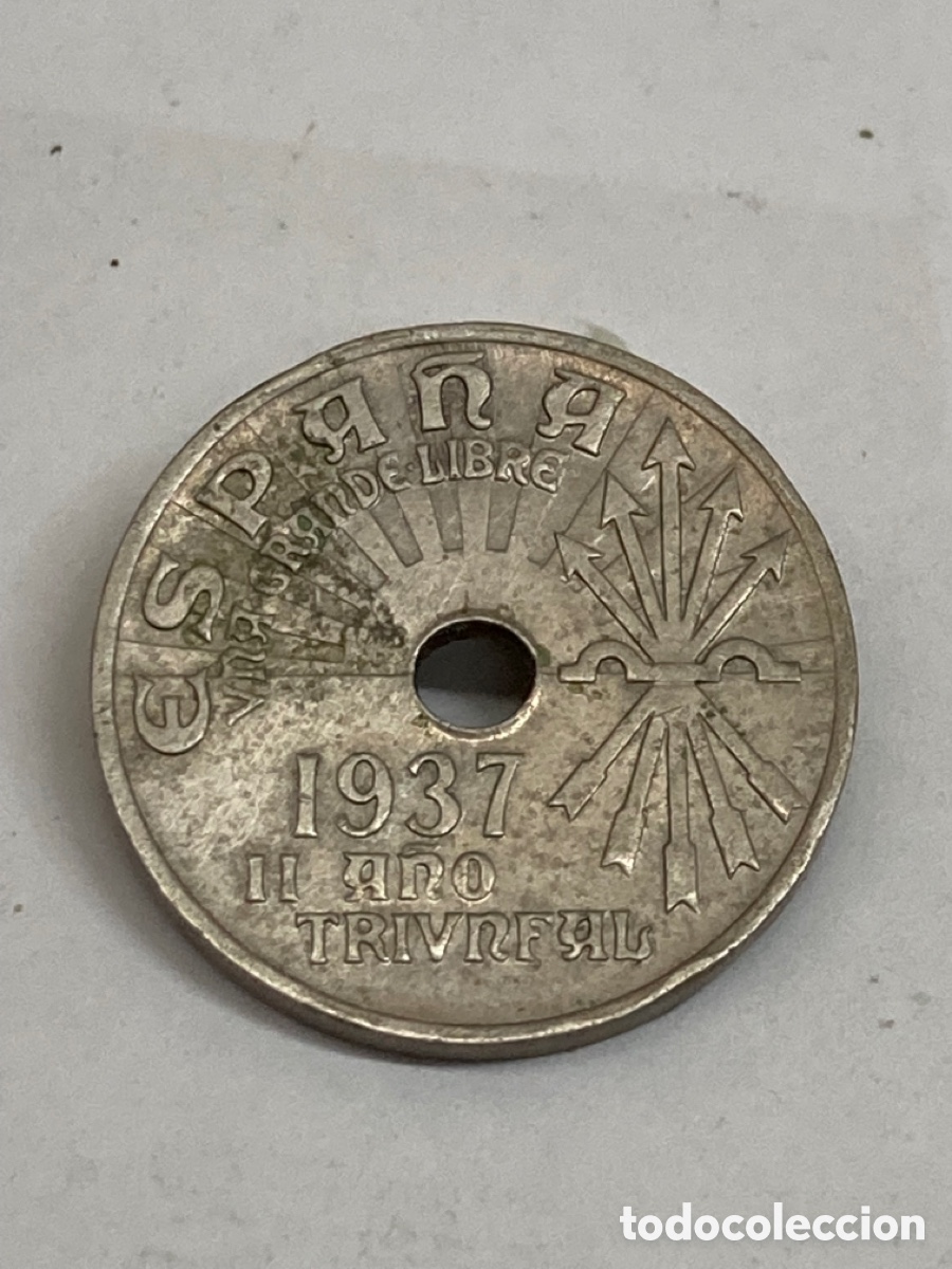 Monedas Rep&uacute;blica: Moneda de 25 Cts 1937 - Foto 2