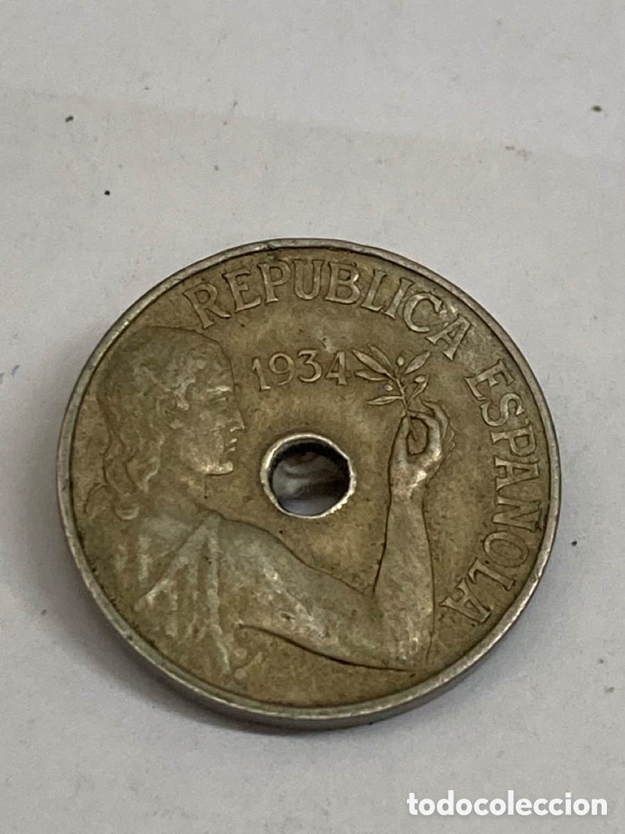 Monedas Rep&uacute;blica: Moneda 25 c&eacute;ntimos 1934 - Foto 2