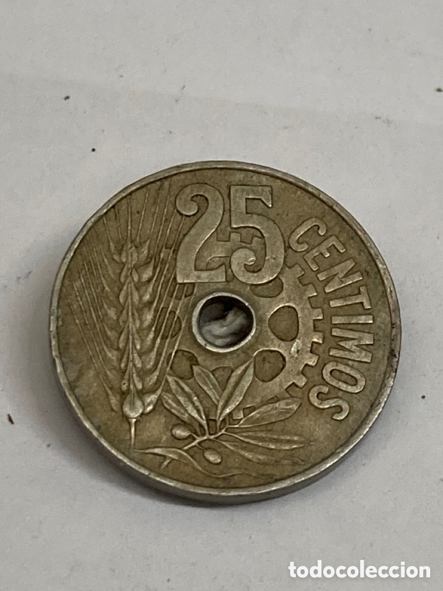 Monedas Rep&uacute;blica: Moneda 25 c&eacute;ntimos 1934 - Foto 1