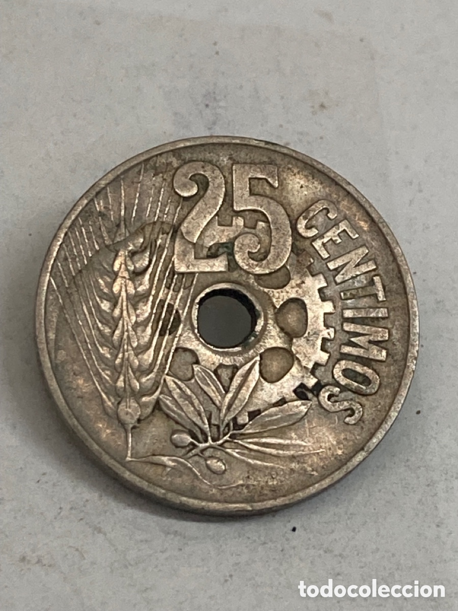 Monedas Rep&uacute;blica: Moneda de 25 c&eacute;ntimos 1934 - Foto 1