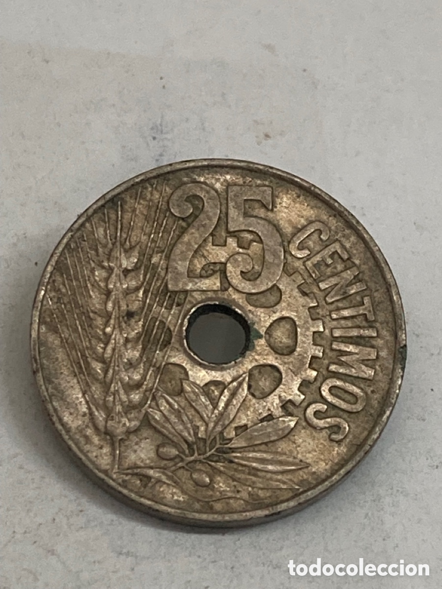 Monedas Rep&uacute;blica: Moneda de 25 c&eacute;ntimos 1934 - Foto 2