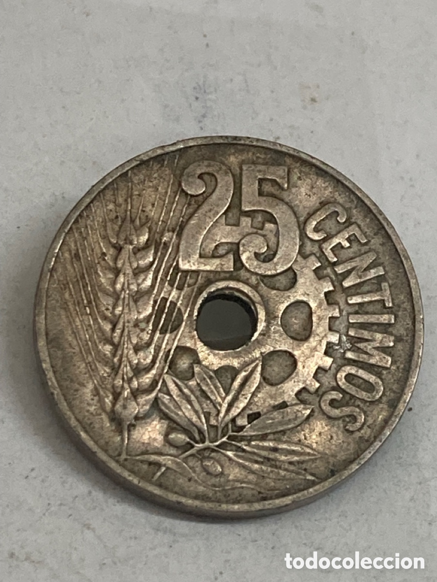 Monedas Rep&uacute;blica: Moneda de 25 c&eacute;ntimos 1934 - Foto 1