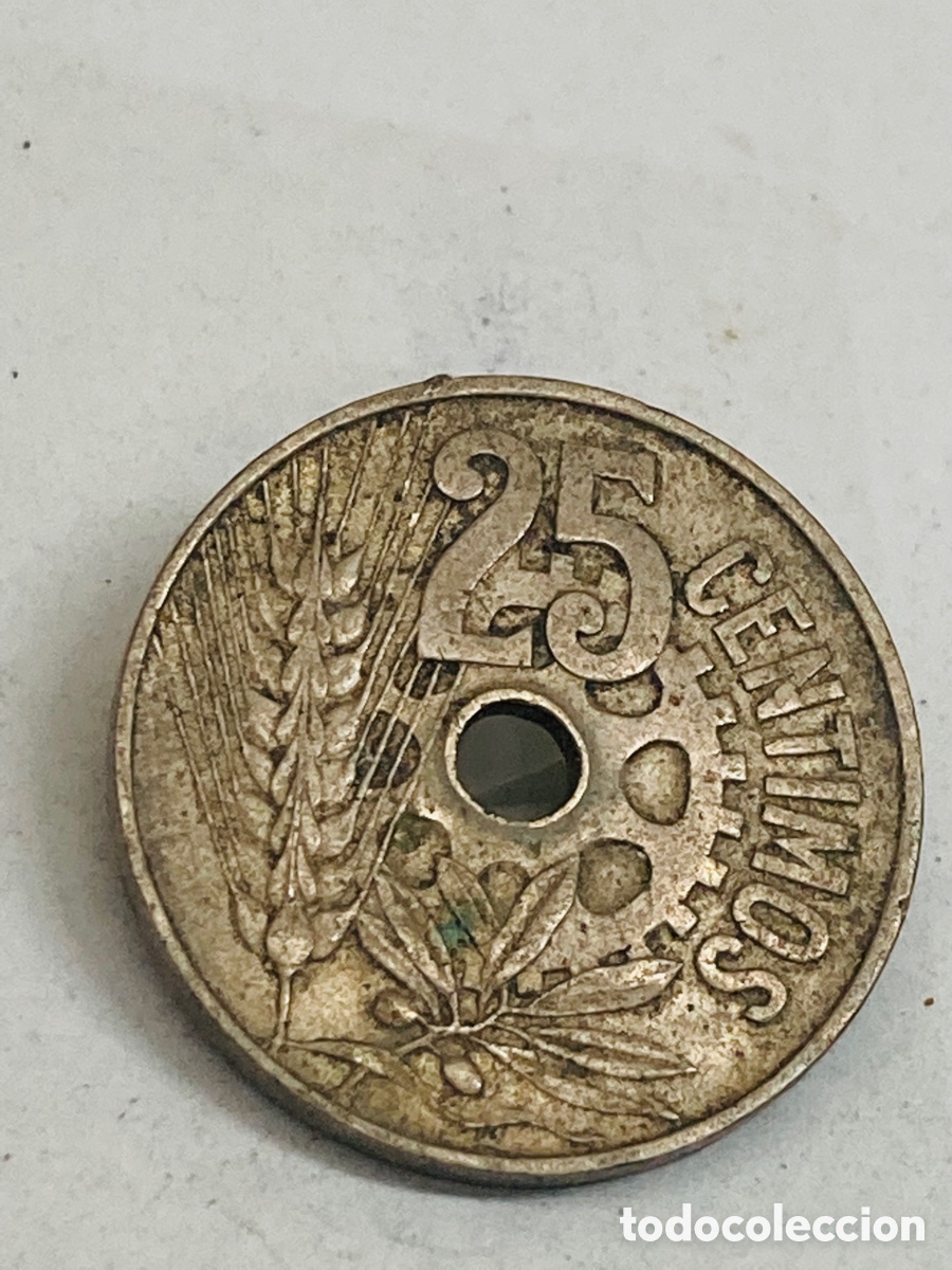 Monedas Rep&uacute;blica: Moneda de 25 c&eacute;ntimos 1934 - Foto 1