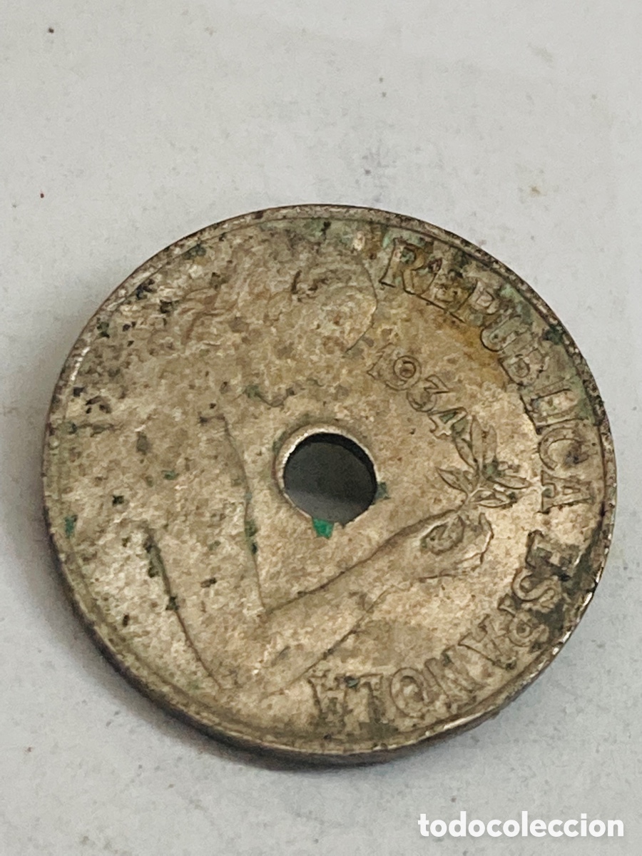 Monedas Rep&uacute;blica: Moneda de 25 c&eacute;ntimos 1934 - Foto 2