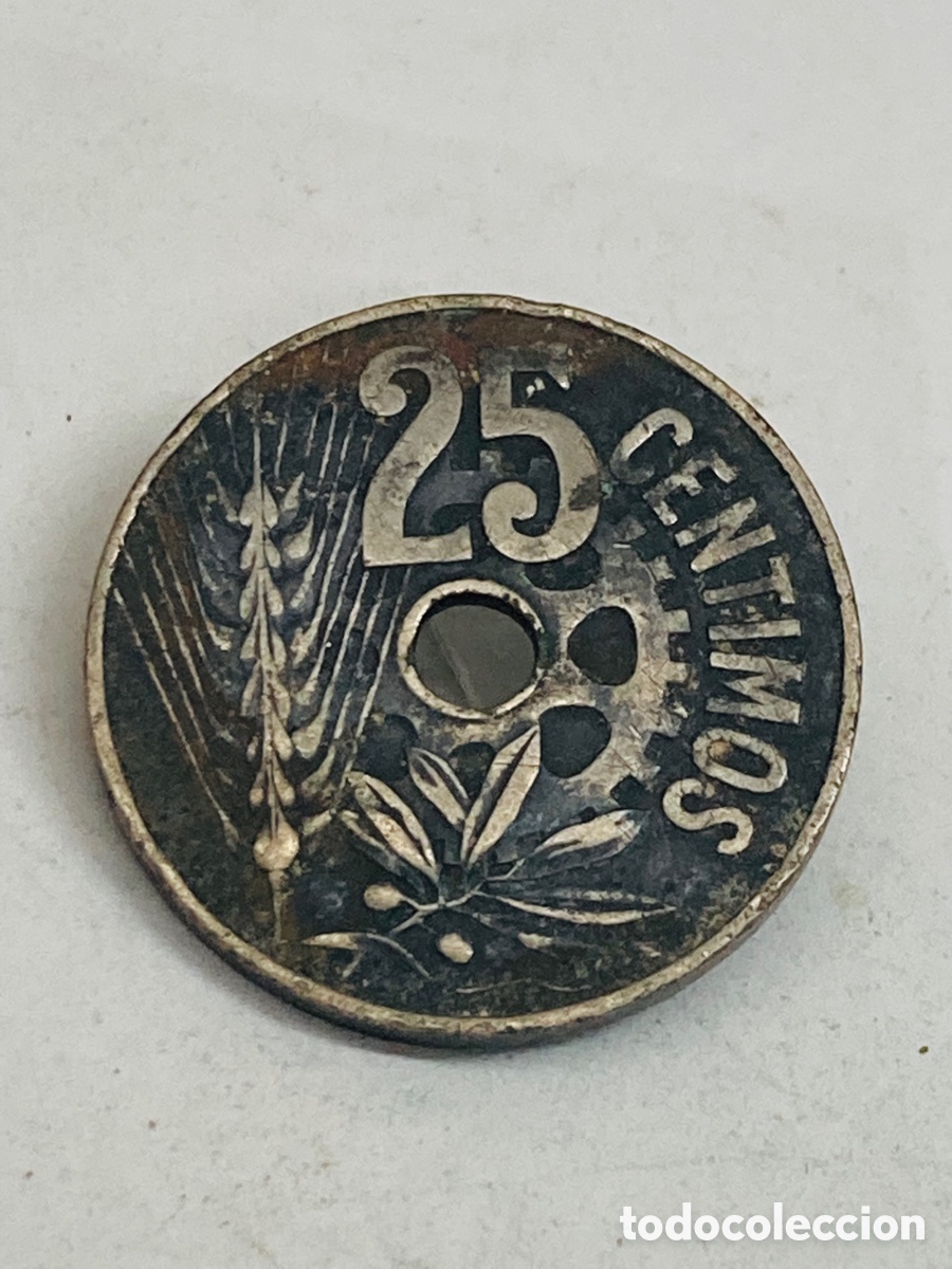 Monedas Rep&uacute;blica: Moneda de 25 c&eacute;ntimos 1934 - Foto 2