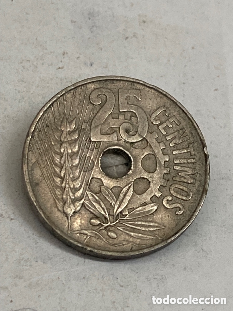 Monedas Rep&uacute;blica: Moneda de 25 c&eacute;ntimos 1934 - Foto 2
