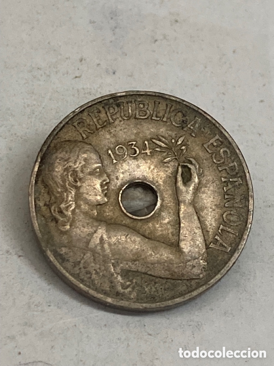Monedas Rep&uacute;blica: Moneda de 25 c&eacute;ntimos 1934 - Foto 1