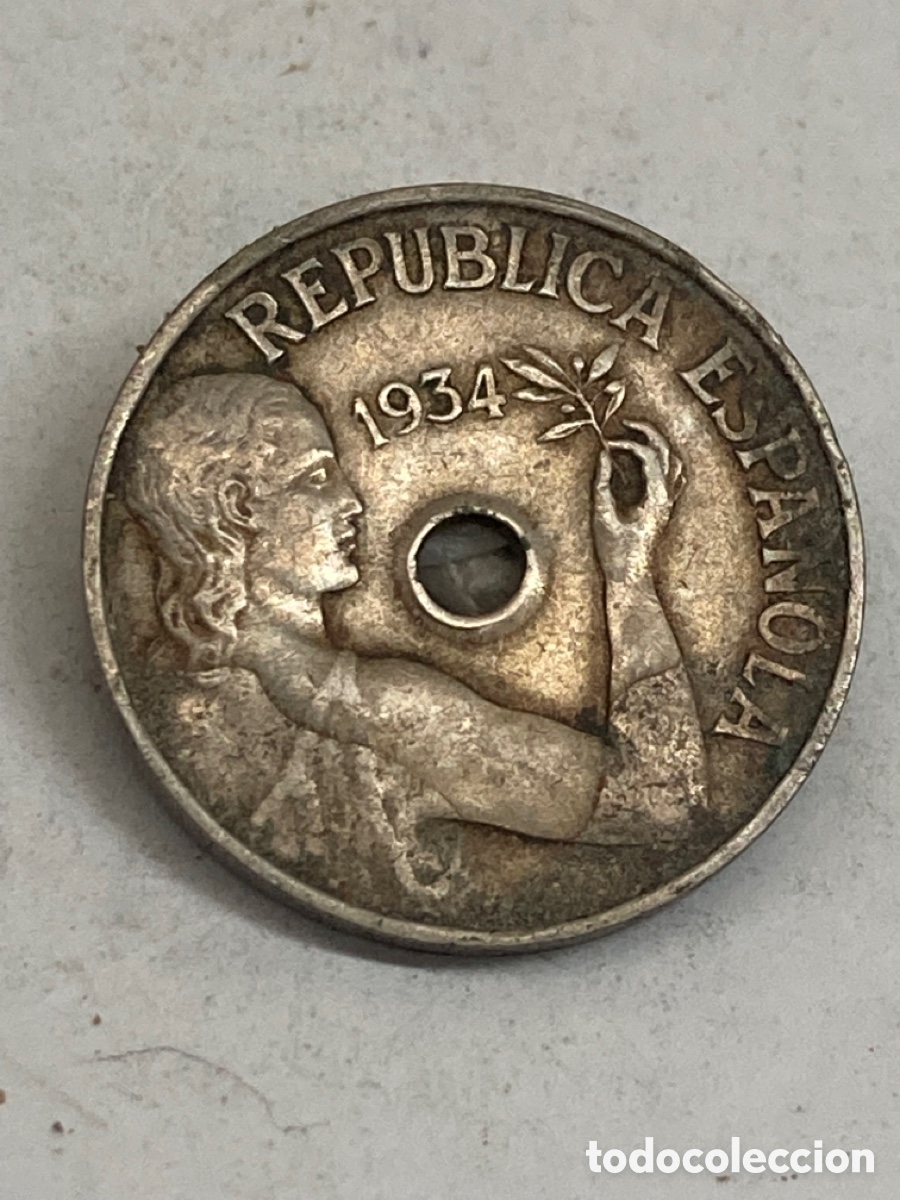 Monedas Rep&uacute;blica: Moneda de 25 c&eacute;ntimos 1934 - Foto 1
