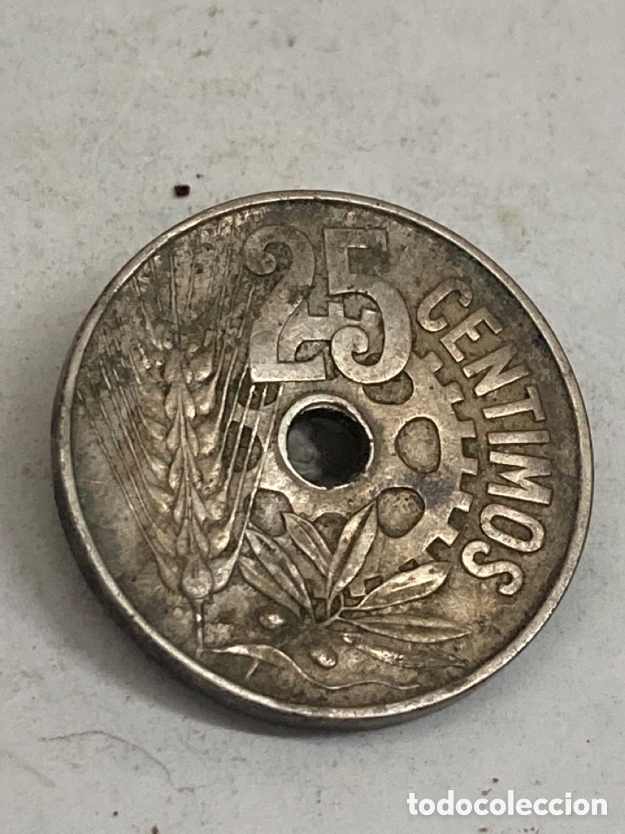 Monedas Rep&uacute;blica: Moneda de 25 c&eacute;ntimos 1934 - Foto 2