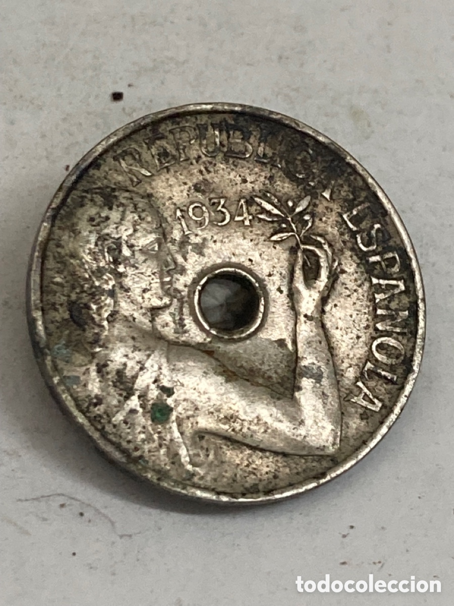 Monedas Rep&uacute;blica: Moneda de 25 c&eacute;ntimos 1934 - Foto 1