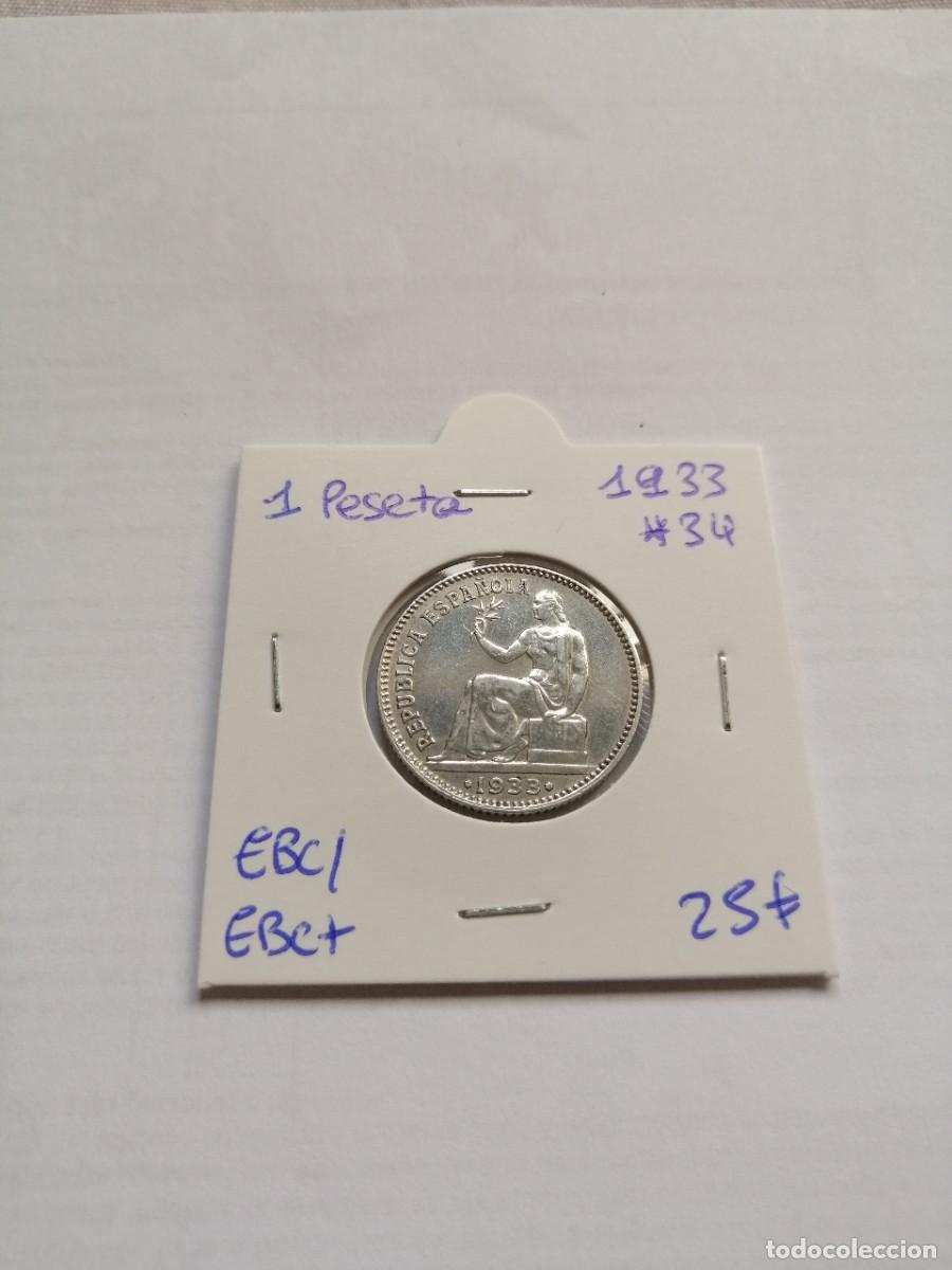 Monedas Rep&uacute;blica: 1 Peseta 1933 * 34 plata - Foto 1