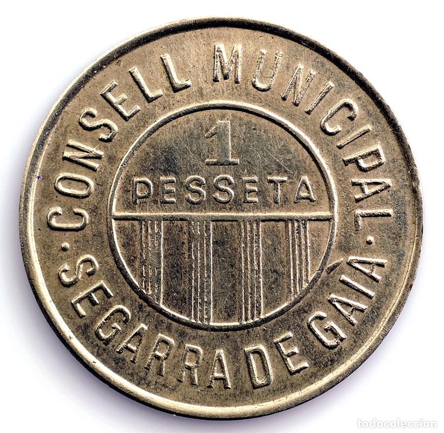 Monedas República: Spain-Guerra civil. Segarra de Gaia 1 peseta. S/F. EBC/XF. Níquel 4 g.