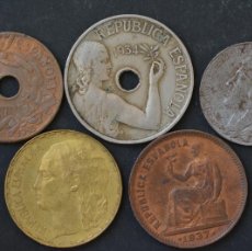 Monedas República: II REPUBLICA 1937. COLECCIÓN DE 5 MONEDAS, 5, 25 (2), 50 CTS Y 1 PTA. MBC. ORIGINALES DE ÉPOCA.. Lote 376538189