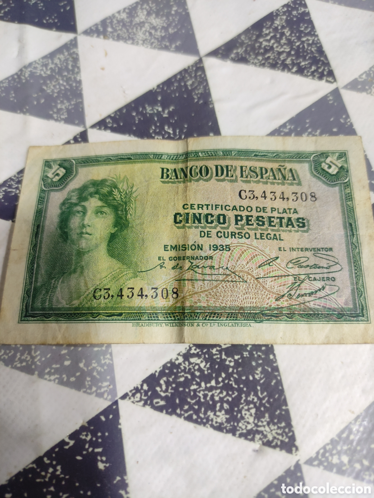 Monedas Rep&uacute;blica: Billete 5 pesetas - Foto 1