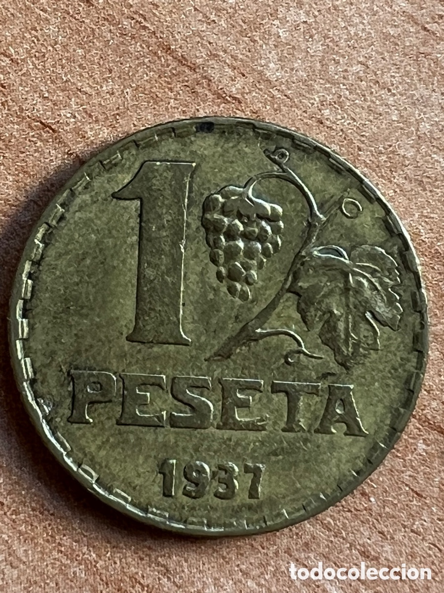 Monedas Rep&uacute;blica: 1 Peseta de 1937. - Foto 2