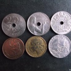 Monedas República: CONJUNTO DE 6 MONEDAS DE LA PRIMERA Y SEGUNDA DE ESPAÑA 1925 Y 1937