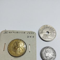 Monedas República: LOTE MONEDAS REPUBLICA ESPAÑOLA 1937 . 1 PESETA ,25 CTS Y 5 CENTIMOS