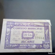 Monedas República: ALCAÑIZ GUERRA CIVIL BILLTE LOCAL 25 CTS , JUNIO 1937. Lote 389377784