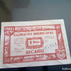 Monedas República: ALCAÑIZ GUERRA CIVIL BILLETE LOCAL 1 PTS , JUNIO 1937 B.C.. Lote 389379654