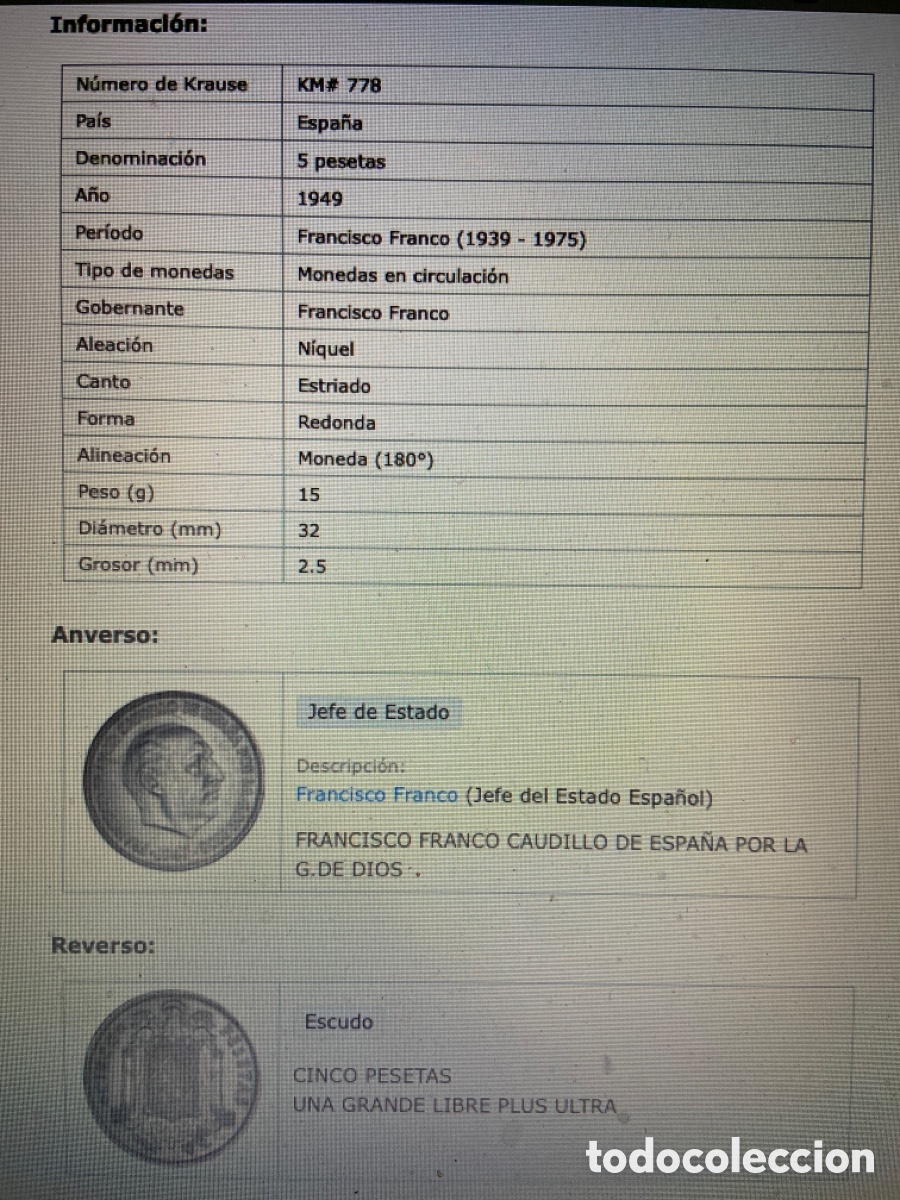 Monedas Rep&uacute;blica: Moneda de 5 pesetas de 1949 - Foto 3