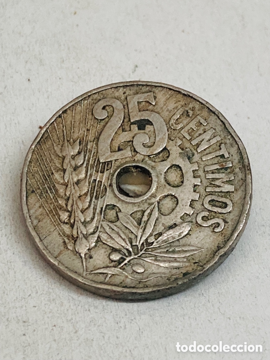 Monedas Rep&uacute;blica: Moneda de veinticinco c&eacute;ntimos 1934 - Foto 1
