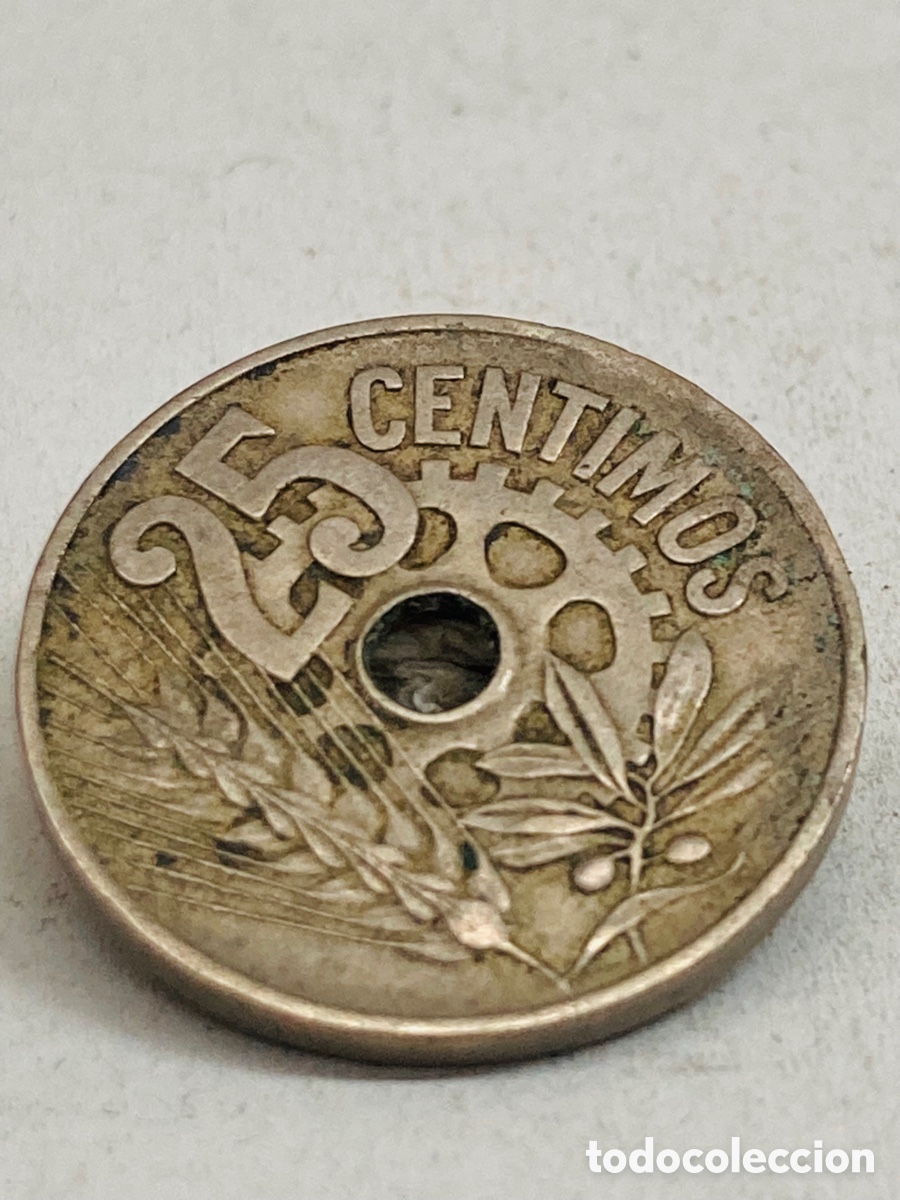 Monedas Rep&uacute;blica: Moneda de veinticinco c&eacute;ntimos 1934 - Foto 2