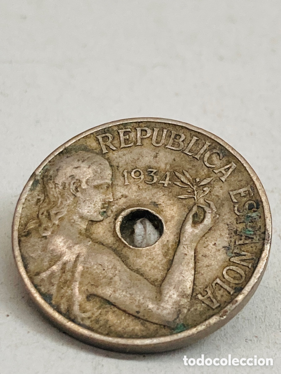 Monedas Rep&uacute;blica: Moneda de veinticinco c&eacute;ntimos 1934 - Foto 1