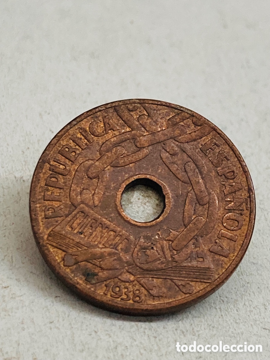 Monedas Rep&uacute;blica: Moneda de 25 c&eacute;ntimos replublica 1938 - Foto 2