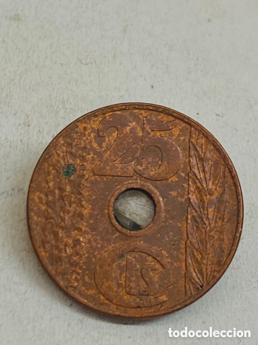 Monedas Rep&uacute;blica: Moneda de 25 c&eacute;ntimos replublica 1938 - Foto 1