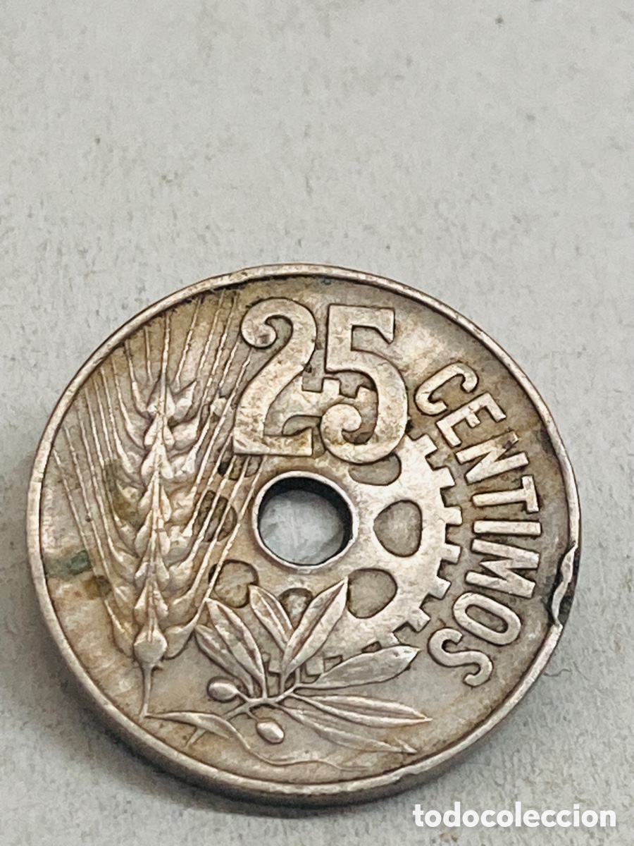 Monedas Rep&uacute;blica: Moneda de 25 c&eacute;ntimos 1934 - Foto 1
