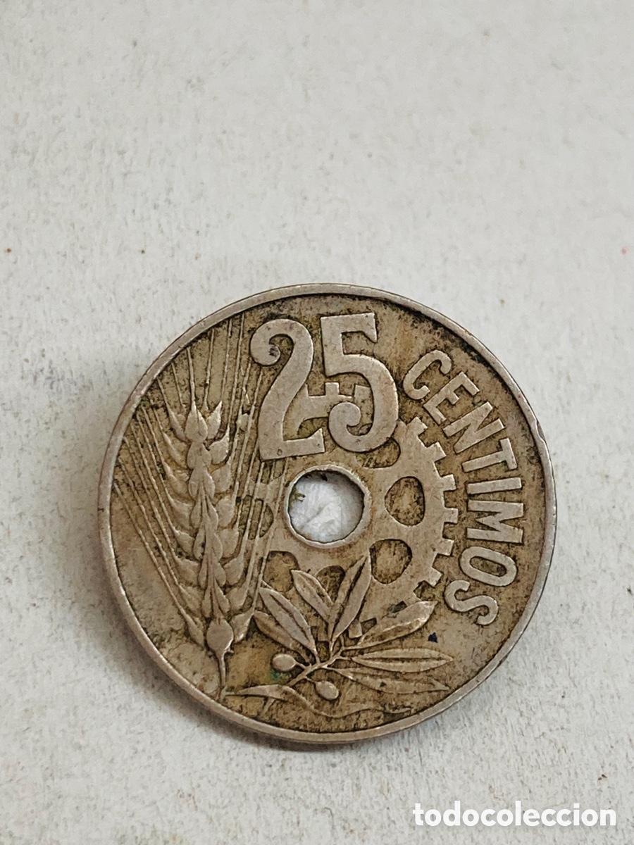 Monedas Rep&uacute;blica: Moneda de 25 c&eacute;ntimos 1934 - Foto 2