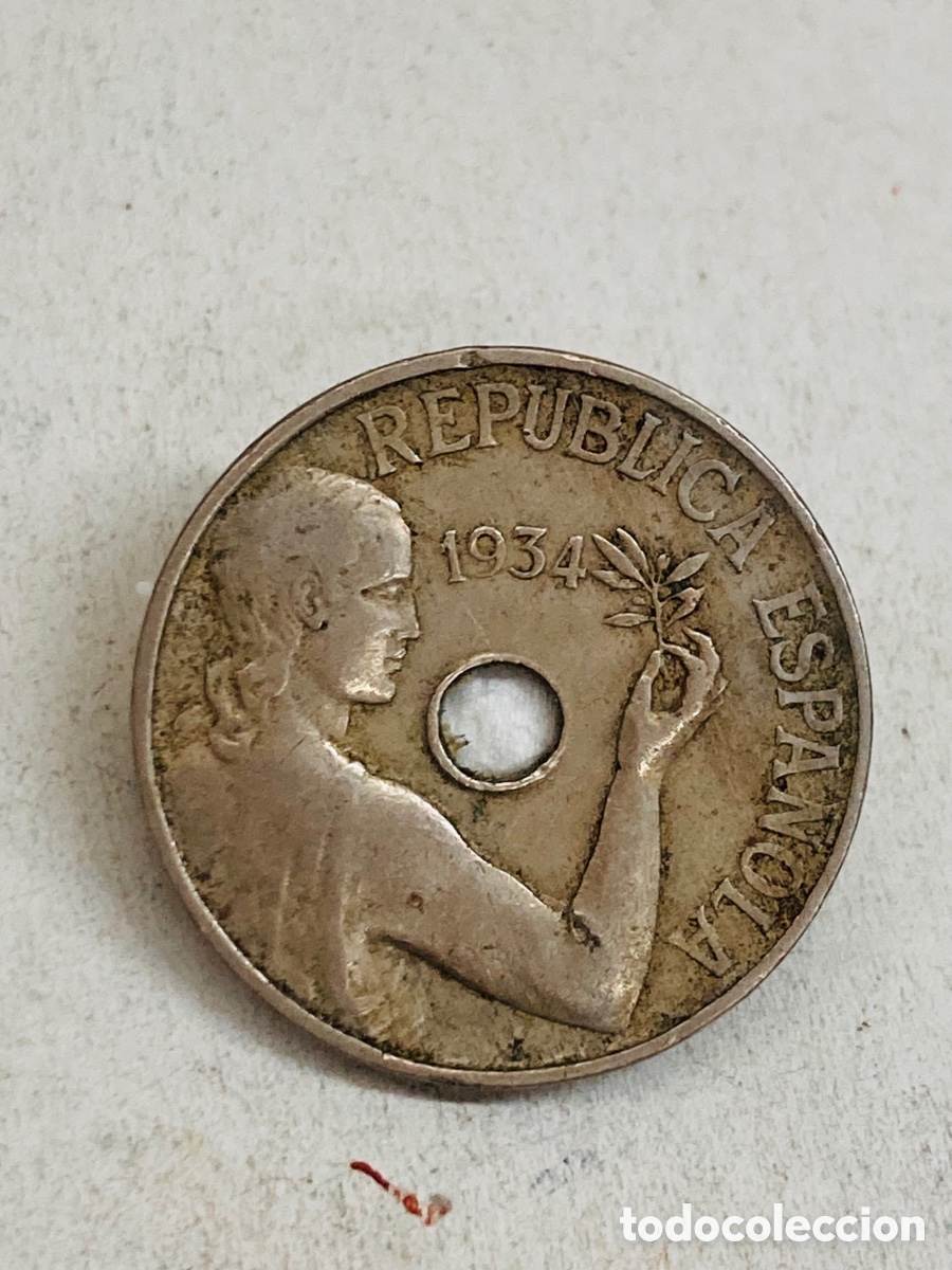 Monedas Rep&uacute;blica: Moneda de 25 c&eacute;ntimos 1934 - Foto 1