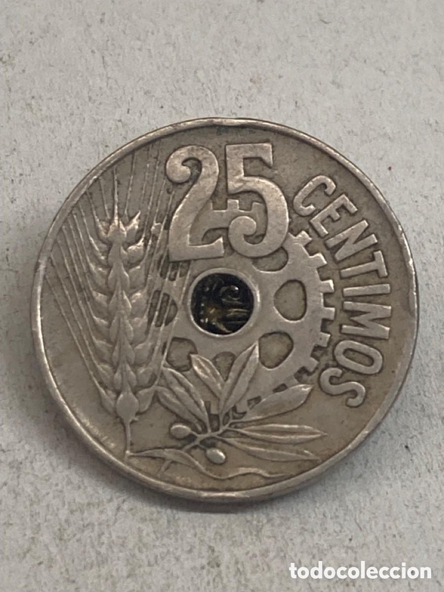 Monedas Rep&uacute;blica: Moneda de 25 c&eacute;ntimos 1934 - Foto 2