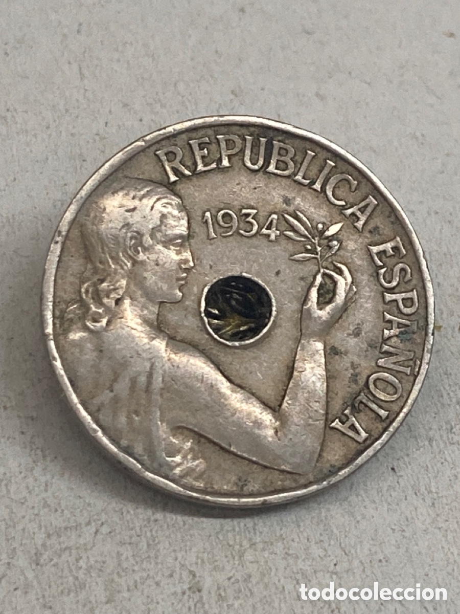 Monedas Rep&uacute;blica: Moneda de 25 c&eacute;ntimos 1934 - Foto 1