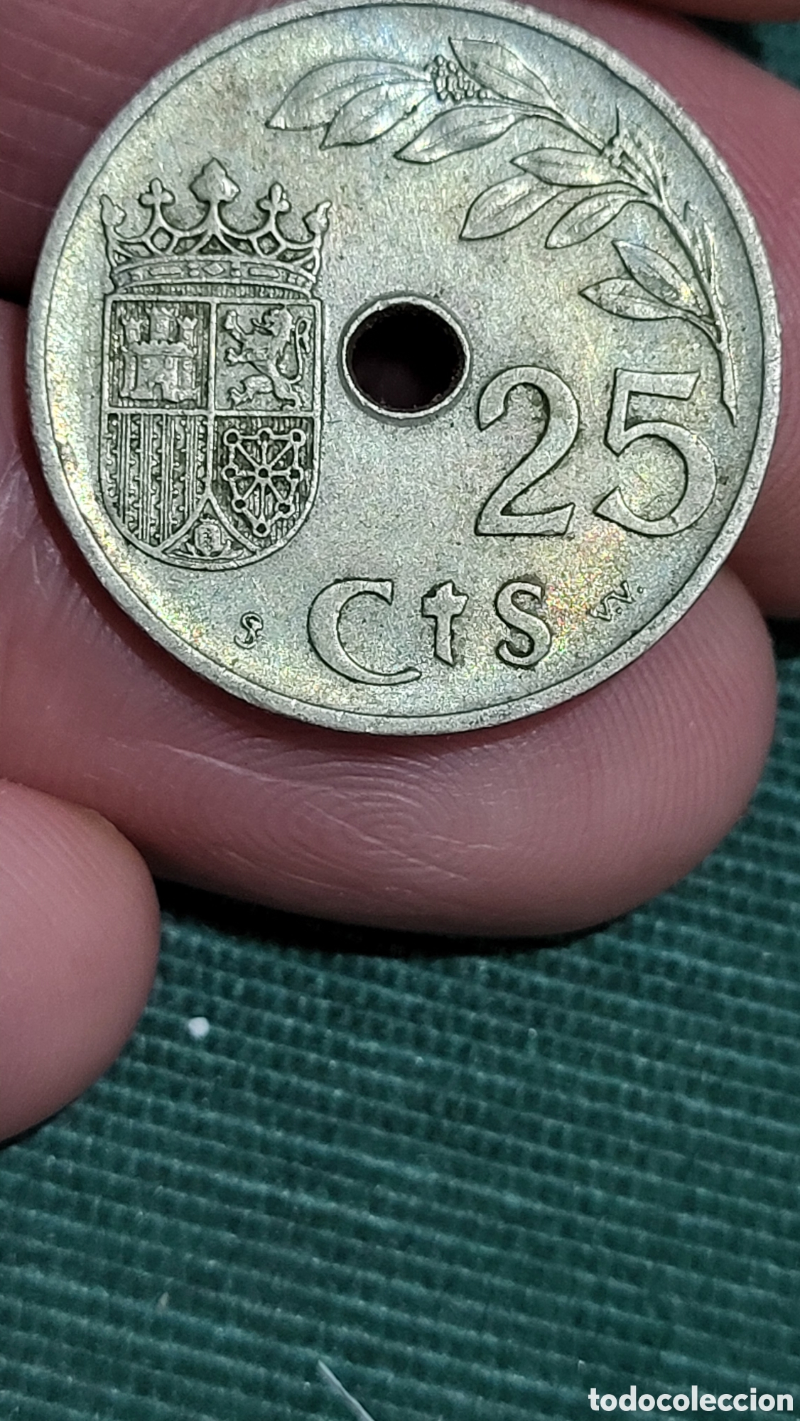 Monedas Rep&uacute;blica: Moneda 25 centimos 1937 - Foto 2