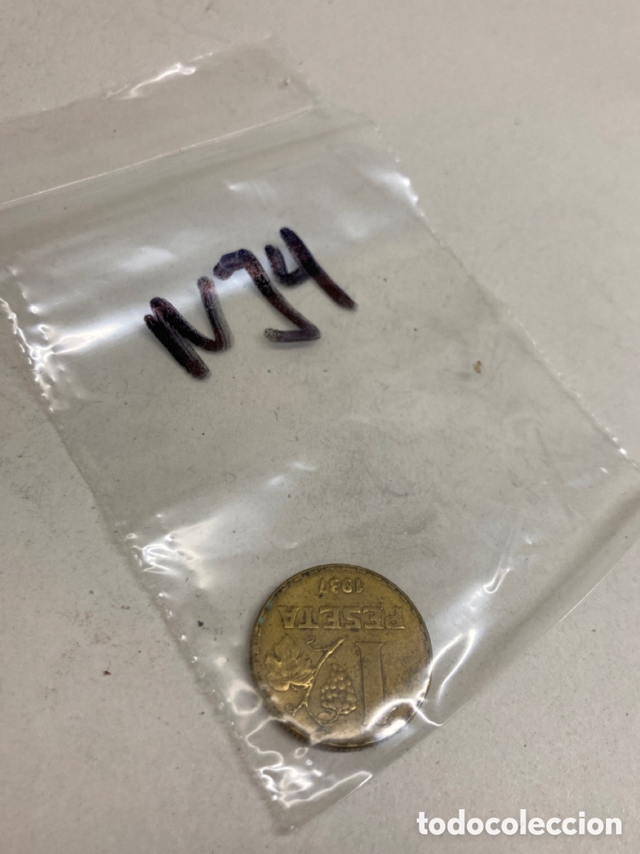 Monedas Rep&uacute;blica: Moneda de una peseta 1937 - Foto 3