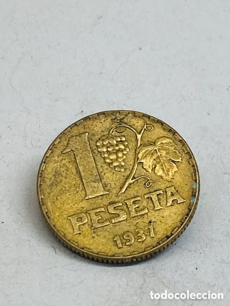 Monedas Rep&uacute;blica: Moneda de una peseta 1937 - Foto 1