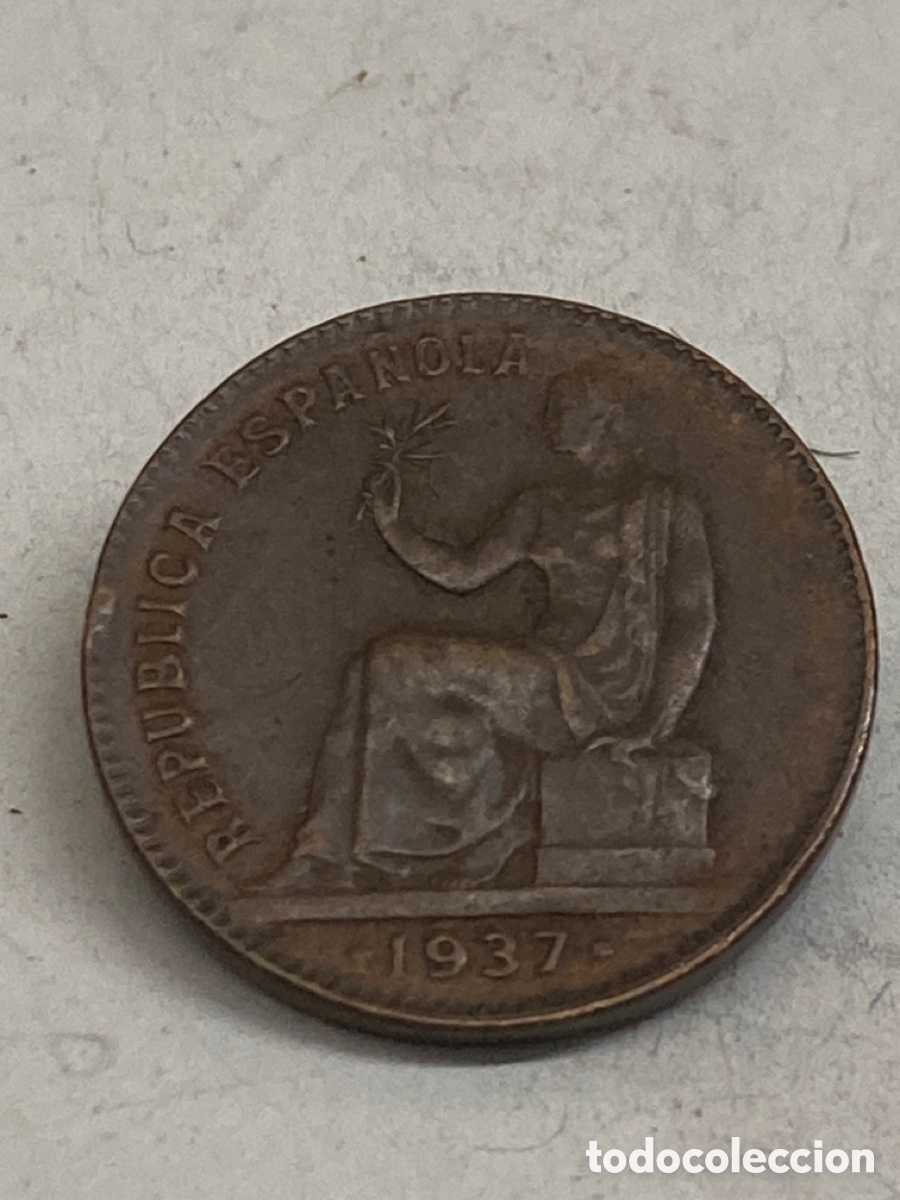 Monedas Rep&uacute;blica: Moneda de cincuenta c&eacute;ntimos 1937 - Foto 2