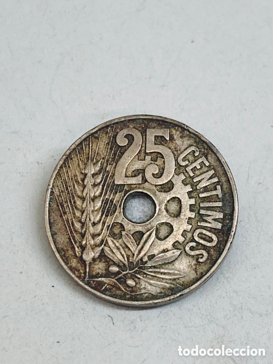 Monedas Rep&uacute;blica: Moneda de veinticinco c&eacute;ntimos 1934 - Foto 2