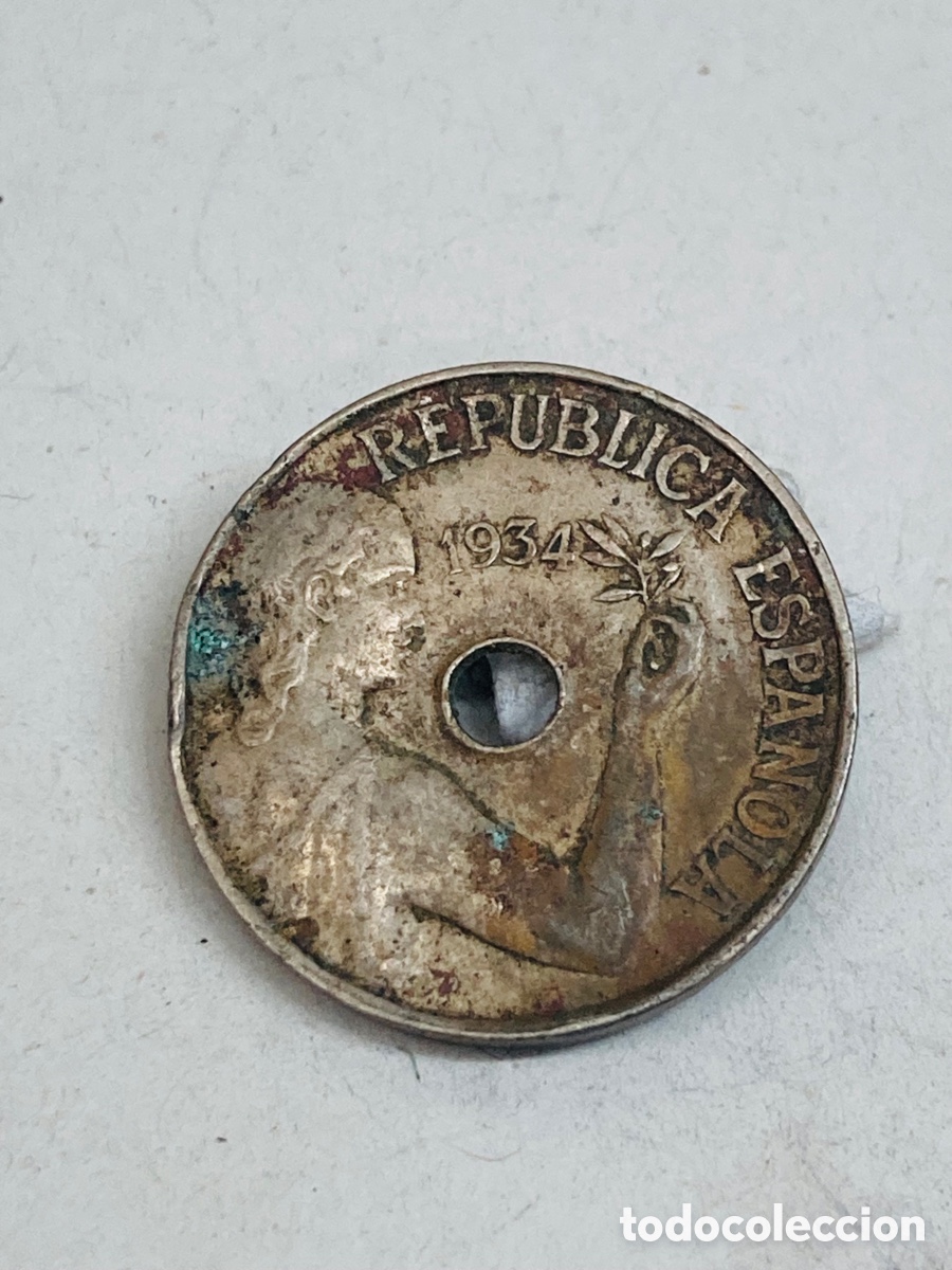 Monedas Rep&uacute;blica: Moneda de veinticinco c&eacute;ntimos 1934 - Foto 1