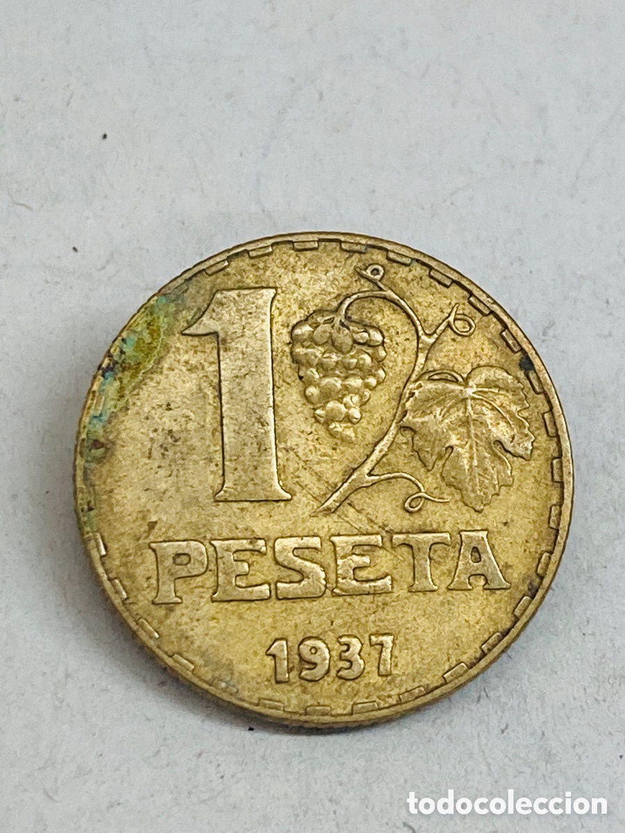 Monedas Rep&uacute;blica: Moneda de una pesetas 1937 - Foto 1